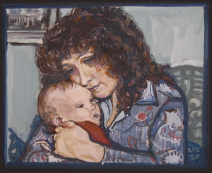 A woman holding a baby.